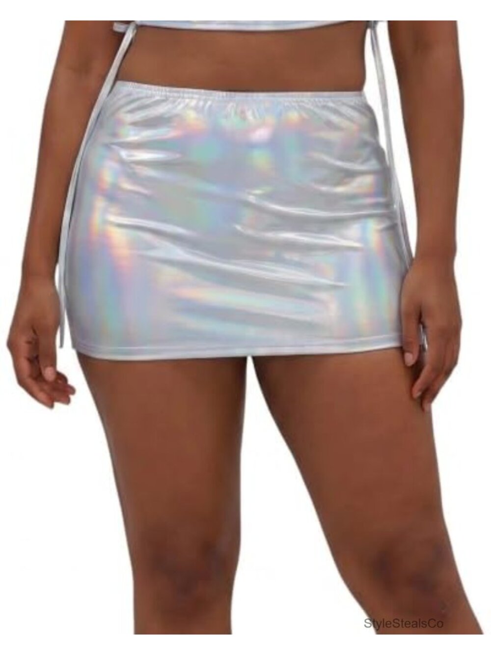 Women's Iridescent Holographic High Waisted Mini Skirt Metallic Fabric
